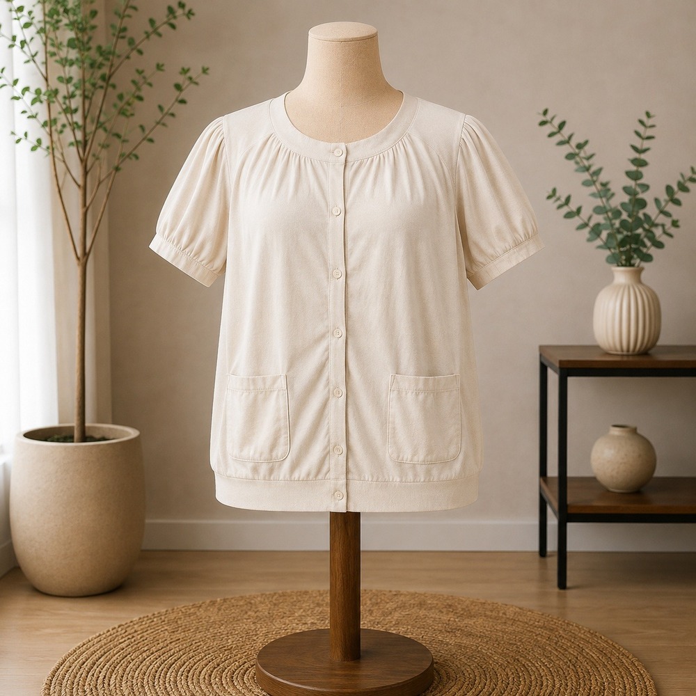 NWOT Isaac Mizrahi Live Cardigan 4X Cream Pearl Button Short Sleeve Pocket